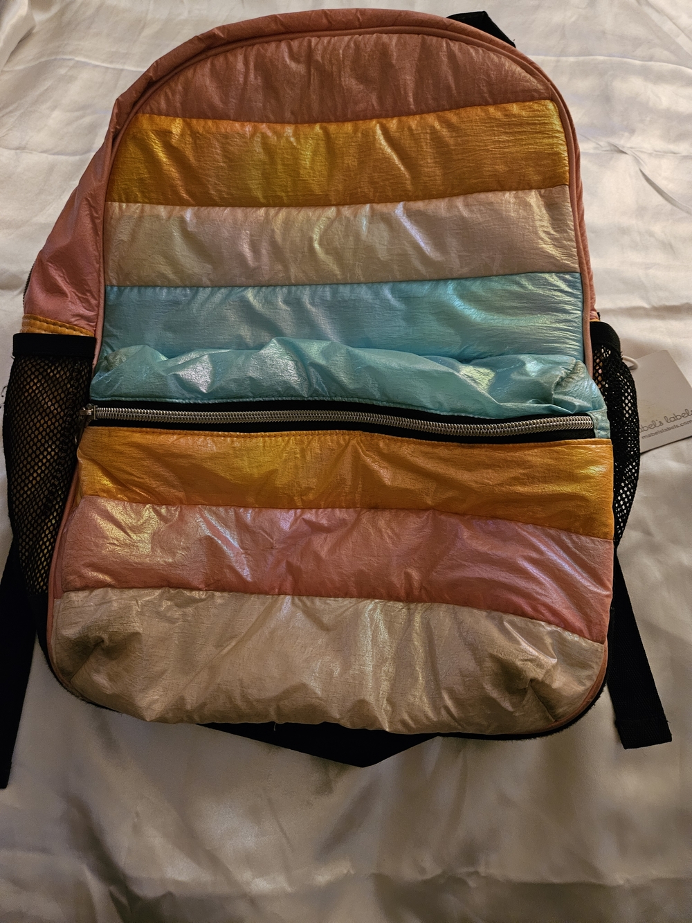 Rainbow Stripe Lightweight Women's Backpack - Pink, Gold, Blue - Picture 10 of 16